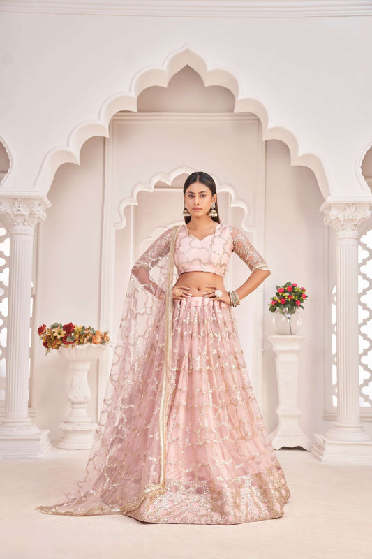 Baby Pink Sequin Embellished Lehenga Choli