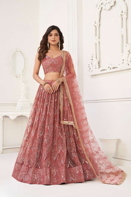 Dusty Pink Net Lehenga Choli in Sequins Embroidery (Our Most Selling Lehenga⚡✨)