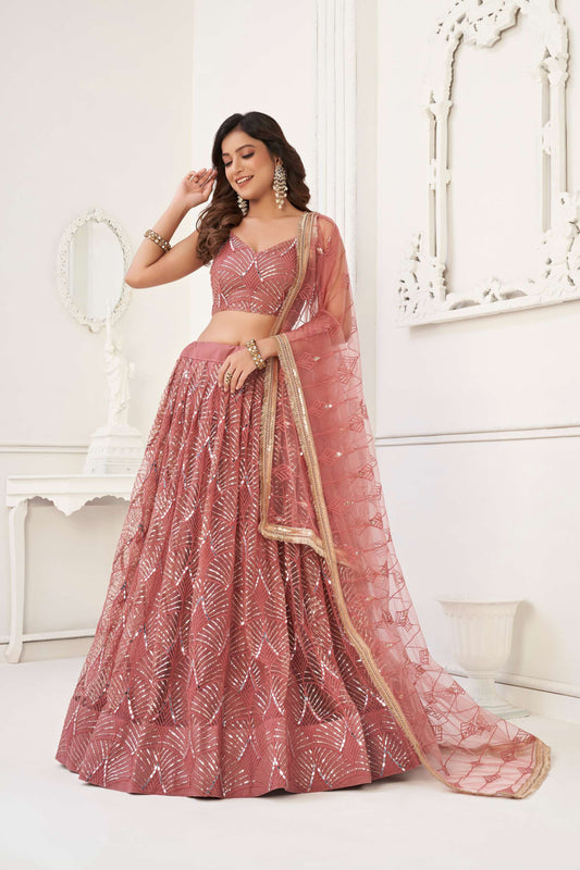 Dusty Pink Net Lehenga Choli in Sequins Embroidery (Our Most Selling Lehenga⚡✨)
