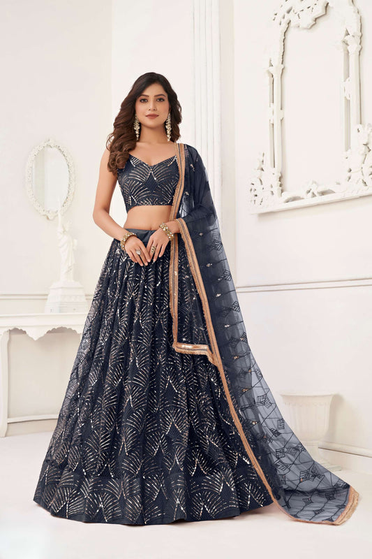 Black Sequins Embellished Net Lehenga Choli