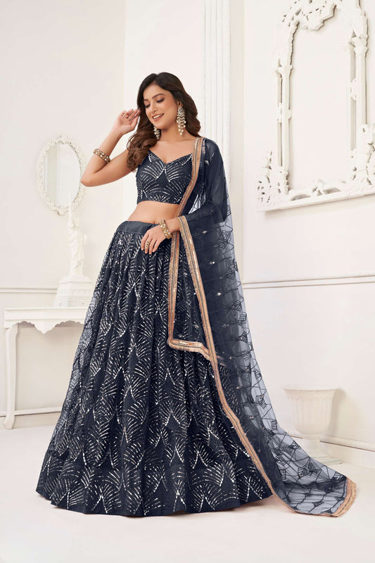 Black Sequins Embellished Net Lehenga Choli