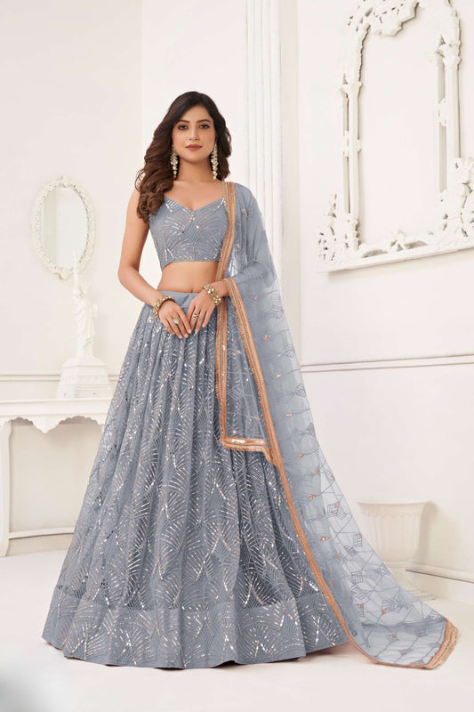 Grey Embroidered Lehenga Choli
