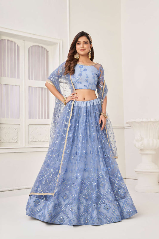 Powder Blue Embroidered Lehenga Choli