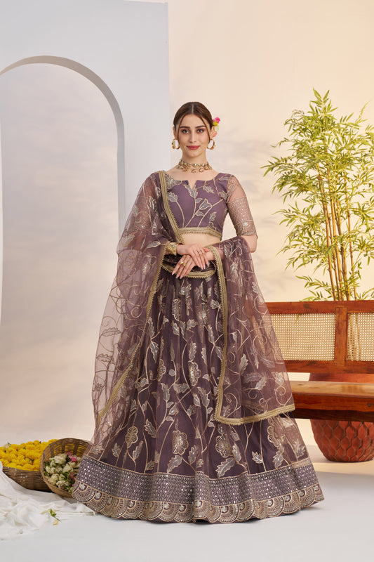 Purple Embroidered & Zari Lehenga Choli
