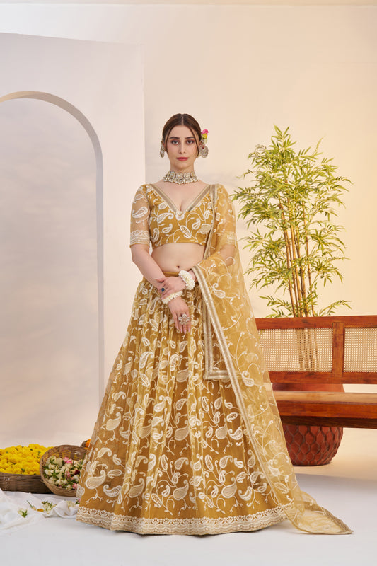 Golden Embroidered Lehenga Choli