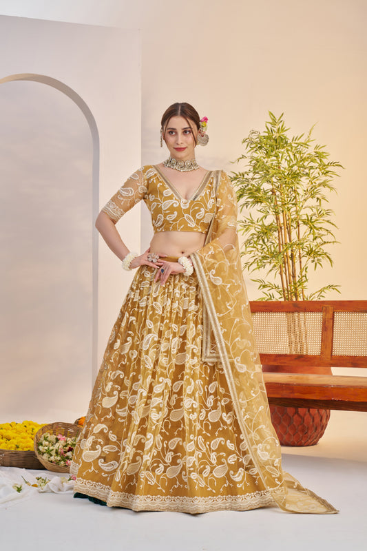 Golden Embroidered Lehenga Choli