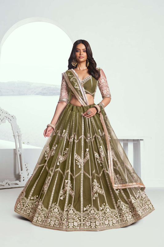 Green Embroidered Party wear Lehenga Choli