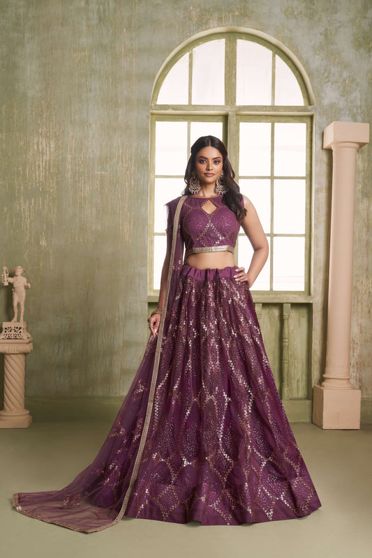 Purple (Deep Wine) Embroidered lehenga Choli