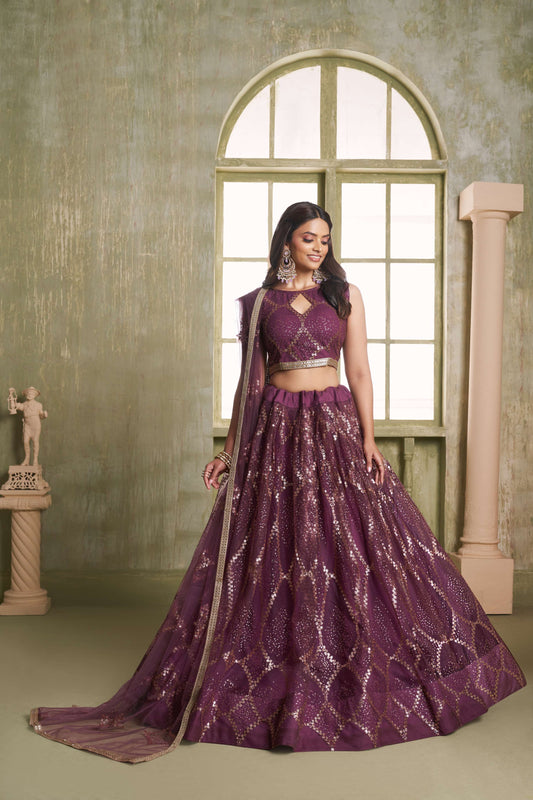 Purple (Deep Wine) Embroidered lehenga Choli