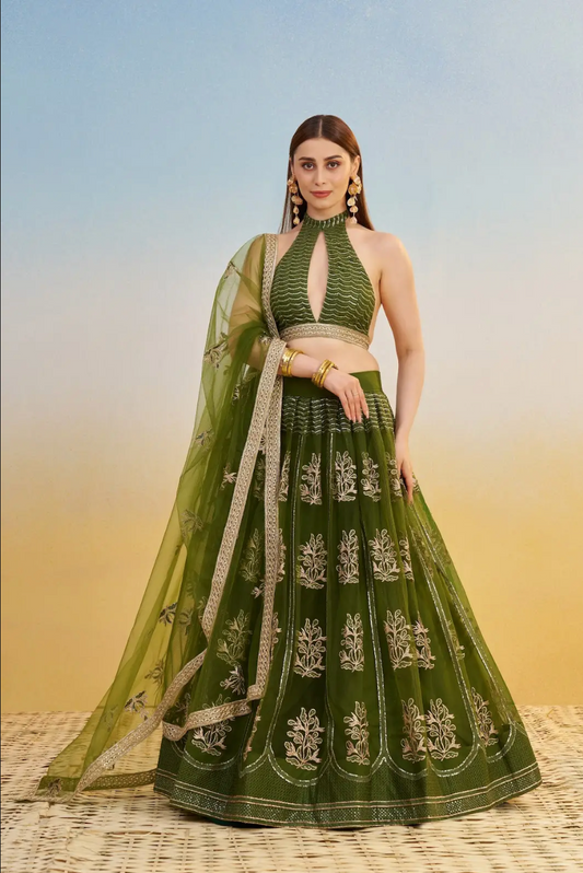 Green Embroidered Party wear Lehenga Choli
