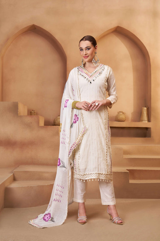 Off-White Bombay Cotton Mirror Work Salwar Suit