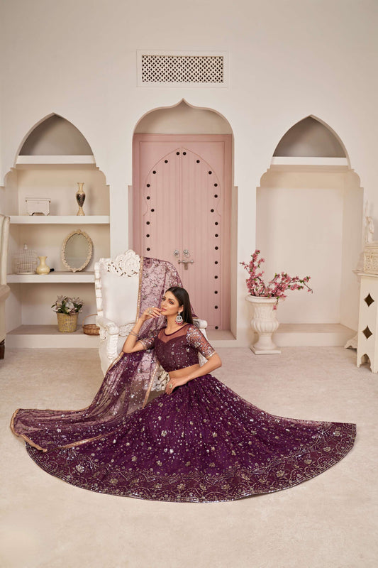 Wine Sequined Party wear Lehenga Choli