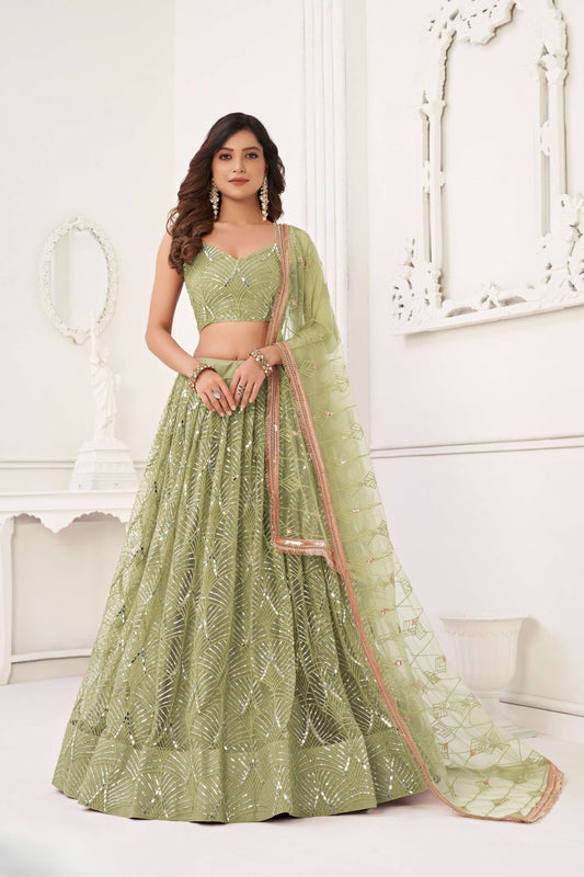 Green Embroidered Lehenga Choli