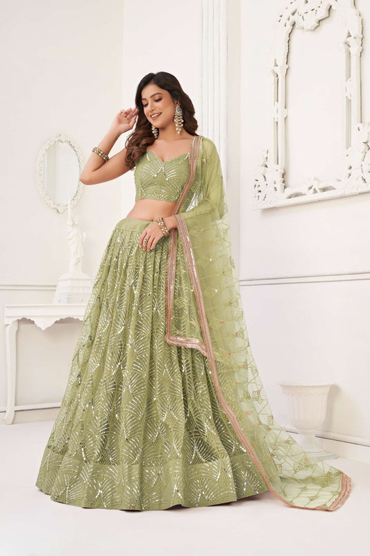 Green Embroidered Lehenga Choli