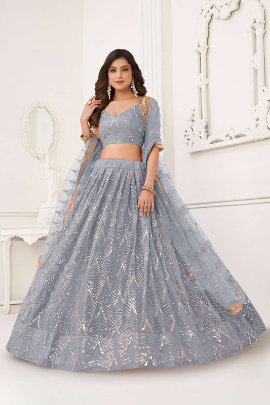 Grey Embroidered Lehenga Choli
