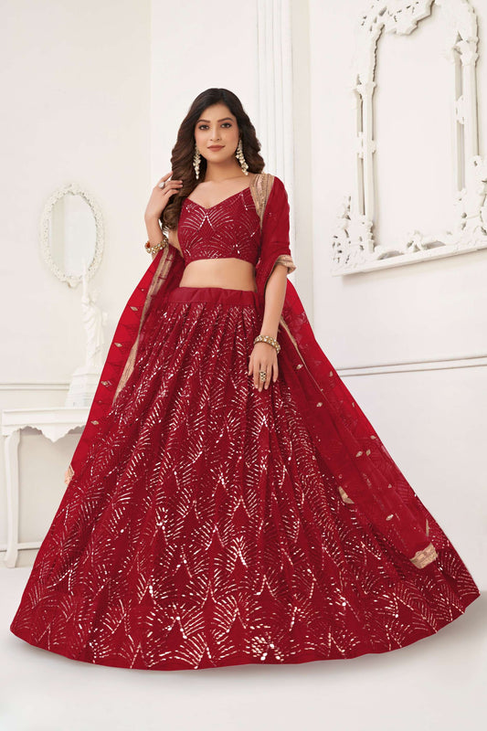 Maroon Embroidered Lehenga Choli & Dupatta