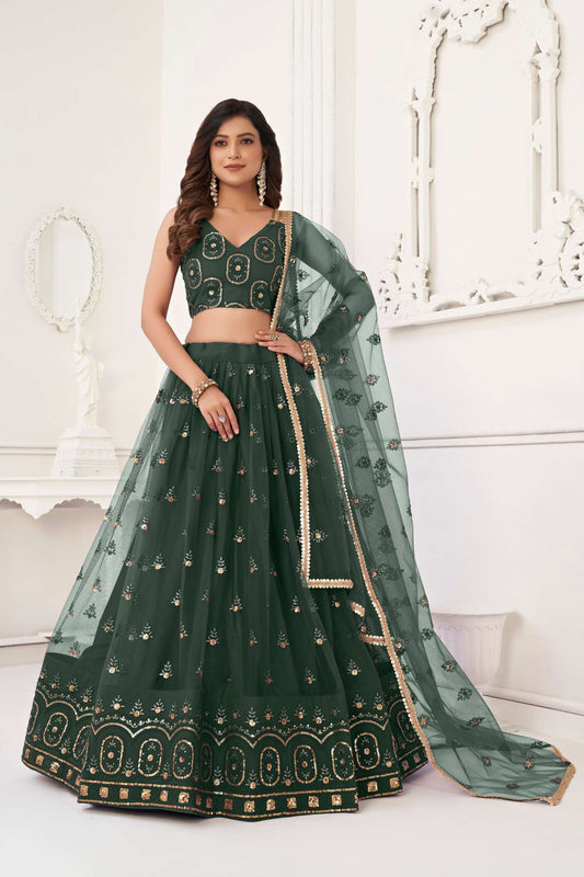 Green Traditional Embroidered Lehenga Choli