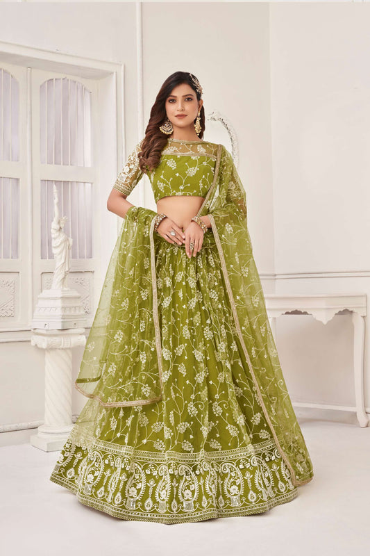 Green Traditional Sequin & Embroidered Lehenga Choli