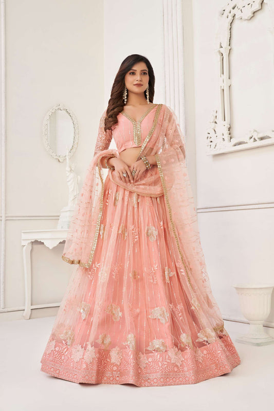Peach Embroidered Lehenga Choli
