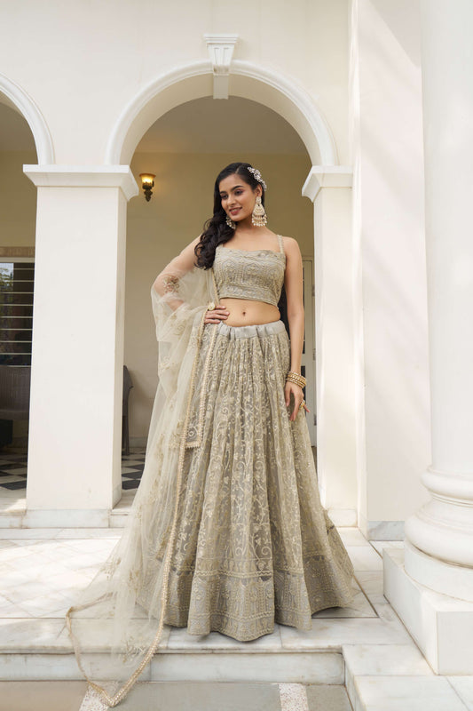 Grey Thread Embroidered Lehenga Choli