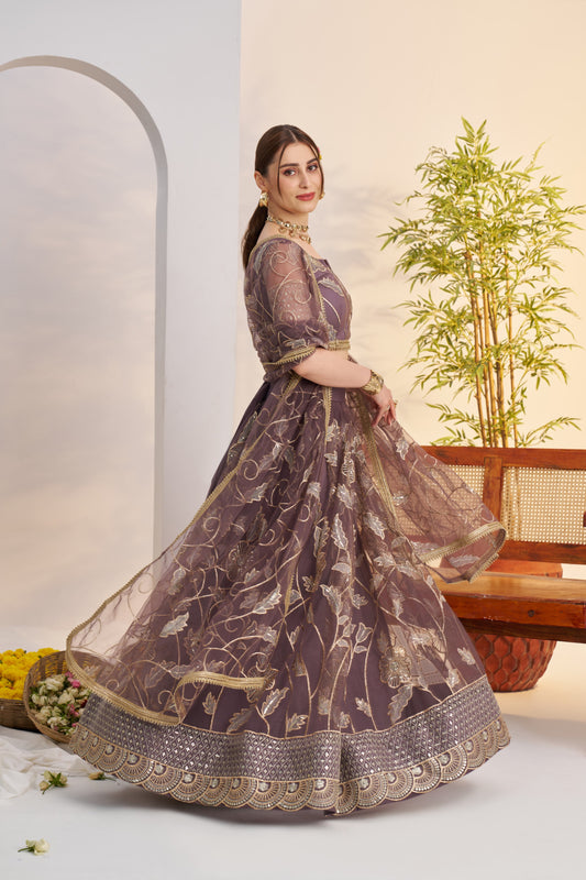 Purple Embroidered & Zari Lehenga Choli
