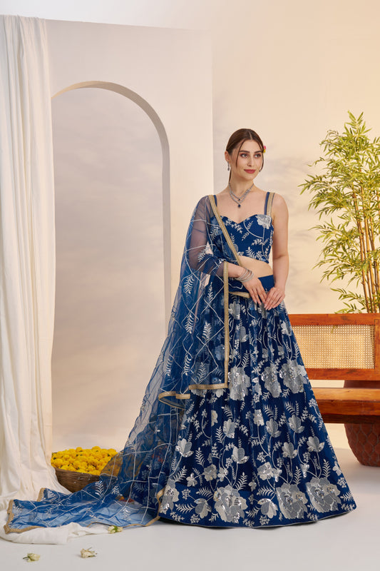 Blue Sequined Party Wear Lehenga Choli