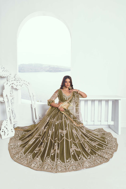 Green Embroidered Party wear Lehenga Choli