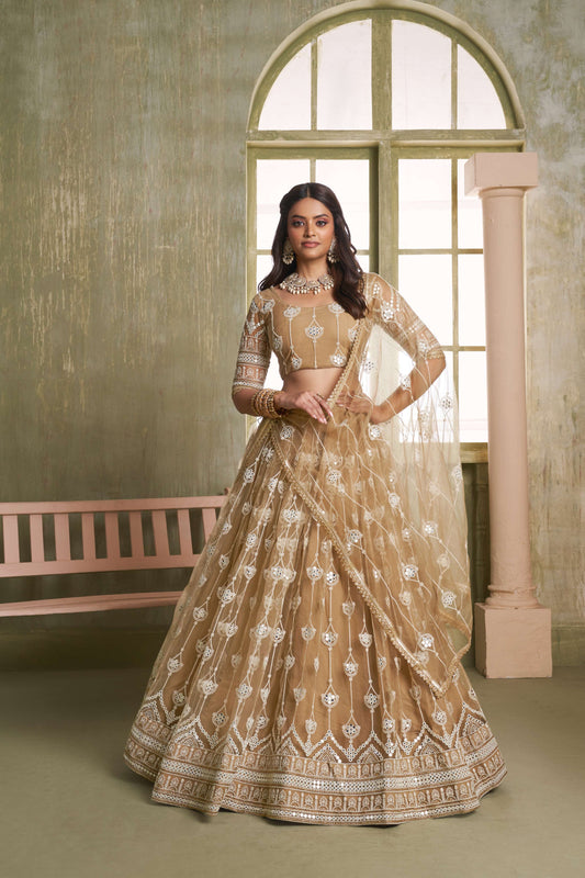 Golden Beige Embroidered Lehenga Choli